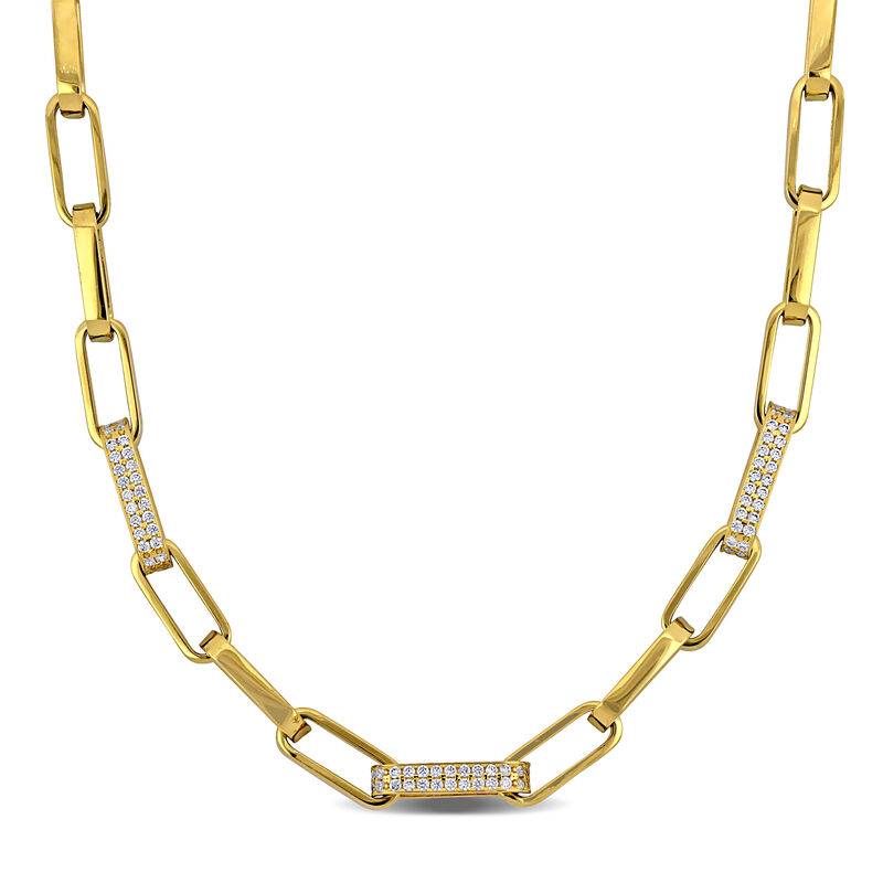 Cubic Zirconia Paperclip Link Necklace in 14k Yellow Gold image number null
